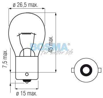 ŻARÓWKA 12V 21W P21W BA15S 25X47MM BOSMA 1529